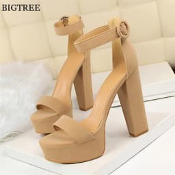 2025 Fashion Platform Open Toe Women's Sandals Super High Heels 13.5cm Ladies Party Shoes Female Soft Leather Buckle Bride Pumps