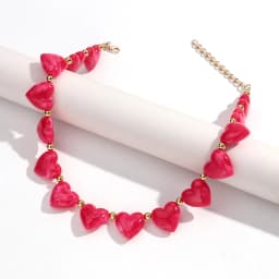 Sweet Candy Colored Resin Love Heart Choker Necklace for Women Cute Geometric Heart Shape Collar Necklace Summer Jewelry Gifts