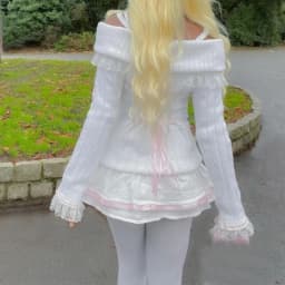 Y2k Off The Shoulder Sweater for Women Lolita Cute Bow Front Lace Trim Knit Pullover Kawaii Long Sleeve Jumper Tops