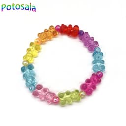 Potosala Cute Transparent Resin Bear Bracelet Cartoon Gummy Jelly Color For Women Handmade Beaded Bracelet Girls Jewelry Gifts