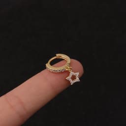 1PC Steel Dangle CZ Cartilage Hoop With Brass Crown Heart Pendant Rook Tragus Lobe Helix Lip Ear Piercings Gift Jewelry 20G