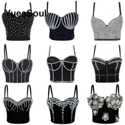 Black Y2K Tops White Rhinestone Sequins Tassel Slim Crop Top New Gothic Party Club Wedding High Street Sexy Corset Top Camis
