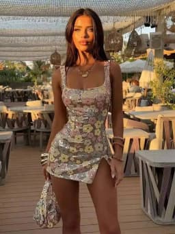 Townlike Floral Sequin Nightclub Sexy Party Dress Women Spaghetti Strap Mini 2025 Spring Summer Dress Slim Bodycon Dresses