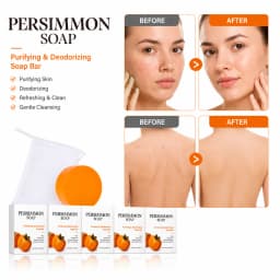 5PCS Persimmon Deodorizing Soap Bars with Foaming Bags, Deep Cleansing Body Soap with Shea Butter, Fresh Skin Care for Shower &