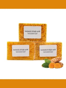 RDQCTQ 1pcs Turmeric Natural Bar Soap for Men, Lemon Kojic Acid Soap, Shower and Facial Soap -No Harsh Ingredients 100g