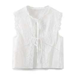 Sleeveless Lace-up Summer Blouse  Cotton Floral Embroidered lace Blouses Shirts Women Tops Vintage Boho Beach Wear Casual Blusas
