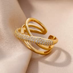 Vintage Geometric Zircon Rings for Women Stainless Steel Gold Color Punk Open Finger Ring Aesthetic Wedding Jewelry bague femme
