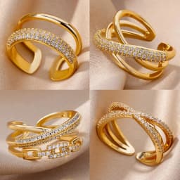 Vintage Geometric Zircon Rings for Women Stainless Steel Gold Color Punk Open Finger Ring Aesthetic Wedding Jewelry bague femme