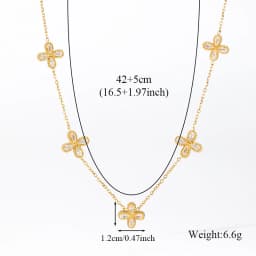 GANEMLY 316L Stainless Steel Flower Zirconia Bracelet Necklace Earrings Set Charm Metal Texture 18K Gold Plated Jewelry Women