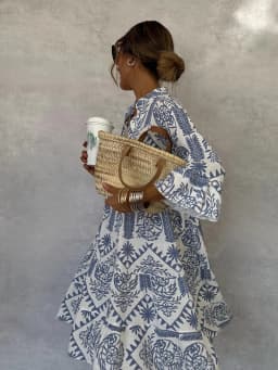Casual Bohemian Style Print Dresses Women Fashion V-neck Loose Slit Beach Vacation Dress Spring Summer Beachwear Vestidos Female