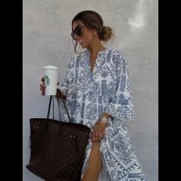 Casual Bohemian Style Print Dresses Women Fashion V-neck Loose Slit Beach Vacation Dress Spring Summer Beachwear Vestidos Female