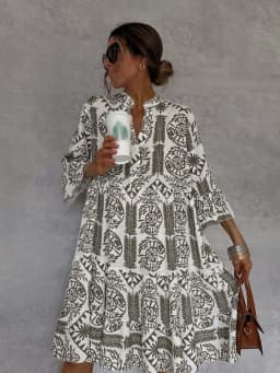 Casual Bohemian Style Print Dresses Women Fashion V-neck Loose Slit Beach Vacation Dress Spring Summer Beachwear Vestidos Female