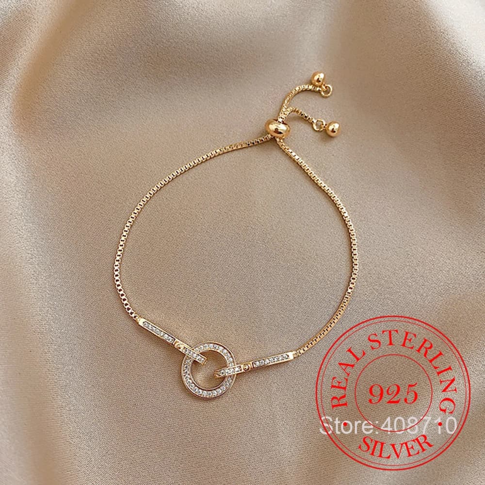 Korean Simple 925 Sterling Silver Round Circle Crystal Chain Bracelet For Women Homme Wedding Party Jewelry Gift Real Money