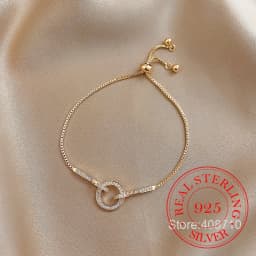 Korean Simple 925 Sterling Silver Round Circle Crystal Chain Bracelet For Women Homme Wedding Party Jewelry Gift Real Money