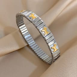 Vintage Italian Charm Elastic Stainless Steel Star Pattern Bracelet Bangles For Women Men Watchband Link Chain Adjustable