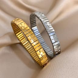 Vintage Italian Charm Elastic Stainless Steel Star Pattern Bracelet Bangles For Women Men Watchband Link Chain Adjustable