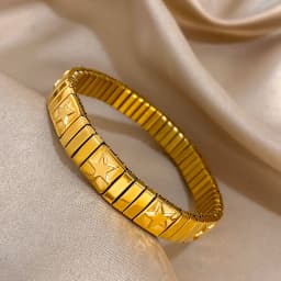 Vintage Italian Charm Elastic Stainless Steel Star Pattern Bracelet Bangles For Women Men Watchband Link Chain Adjustable