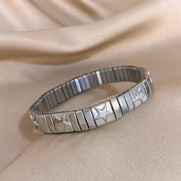 Vintage Italian Charm Elastic Stainless Steel Star Pattern Bracelet Bangles For Women Men Watchband Link Chain Adjustable