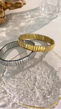 Vintage Italian Charm Elastic Stainless Steel Star Pattern Bracelet Bangles For Women Men Watchband Link Chain Adjustable