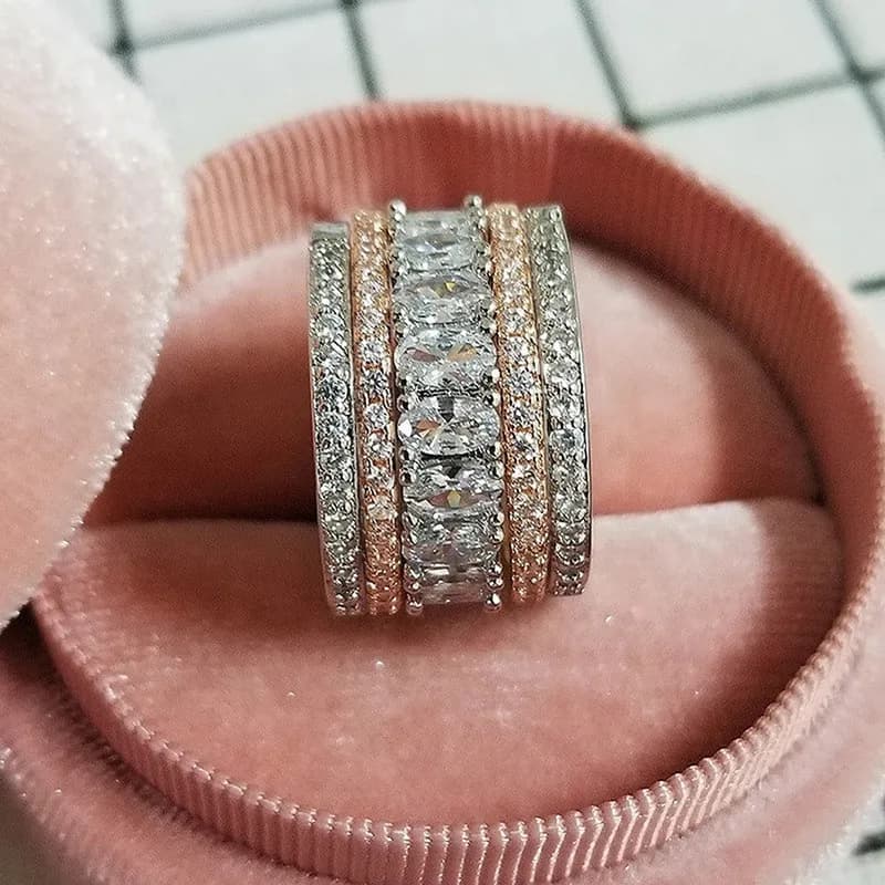925 Sterling Silver Wide Rings for Women Full Brilliant Cubic Zirconia Exquisite Superb Party Jewelry Trendy Chic Accessories