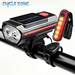 Solar Power Bike Light with Horn Bicycle Headlight Flashlight Taillight Cycling Front Rear Lamp Bike Light Set for Night Riding