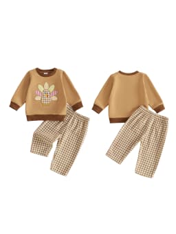 Thanksgiving Outfit Long Toddler Baby Thanksgiving Plaid Pants Outfit With Plaid Pants Long Sleeve Sweatshirt Durable