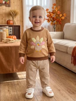 Thanksgiving Outfit Long Toddler Baby Thanksgiving Plaid Pants Outfit With Plaid Pants Long Sleeve Sweatshirt Durable