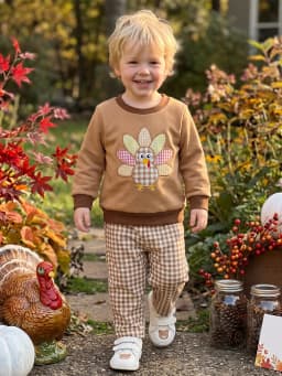 Thanksgiving Outfit Long Toddler Baby Thanksgiving Plaid Pants Outfit With Plaid Pants Long Sleeve Sweatshirt Durable