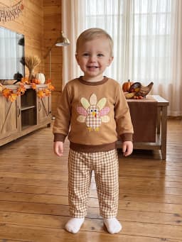 Thanksgiving Outfit Long Toddler Baby Thanksgiving Plaid Pants Outfit With Plaid Pants Long Sleeve Sweatshirt Durable