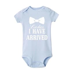 Ladies I Have Arrived Cravat Print Newborn Baby Boys Rompers Funny Announcement Bodysuits Short Sleeve Infant Jumpsuit Clothes