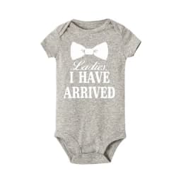 Ladies I Have Arrived Cravat Print Newborn Baby Boys Rompers Funny Announcement Bodysuits Short Sleeve Infant Jumpsuit Clothes
