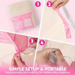 JOYFY Pink Princess Tent for Girls with LED Star Lights Large Playhouse Kids Castle Play Tent for Children Indoor Outdoor Games