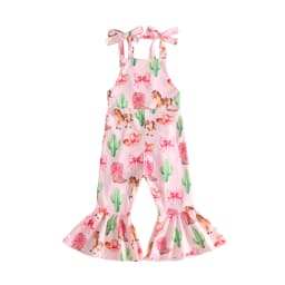 Bottom Sleeveless Bell Bottom Rugby Cow Print Sleeveless Bell Girls-Overalls-Rugby Sleeveless-Bell Toddler Girls Overalls Romper