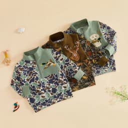 FOCUSNORM 1-6Y Little Kids Boys Pullover Sweatshirt Jacket Duck Embroidery Quarter Zipper Stand Collar Camouflage Tops
