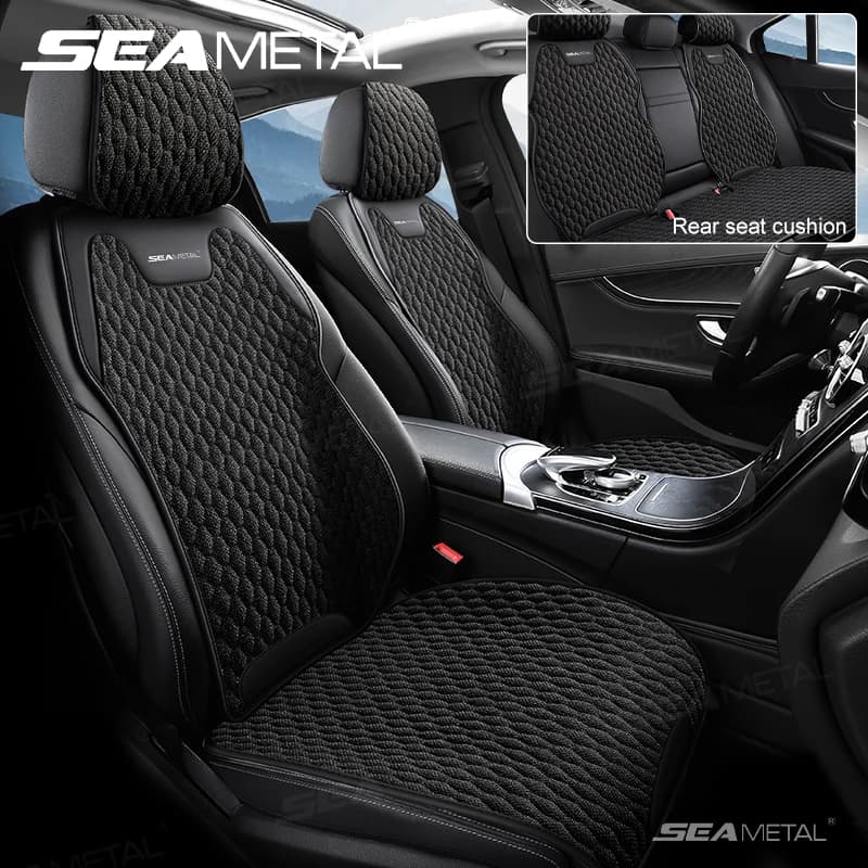 SEAMETAL Flax Car Seat Cover Front Rear Linen Fabric Cushion Breathable Auto Seat Mat Protector Universal For Most Truck SUV Van