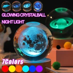 HPH Crystal Ball Night Light Moon Light Lamp Laser Engraved Crystal Ball Solar System Light Christmas Gift Glass Room Decoration