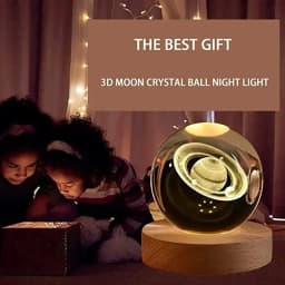 HPH Crystal Ball Night Light Moon Light Lamp Laser Engraved Crystal Ball Solar System Light Christmas Gift Glass Room Decoration