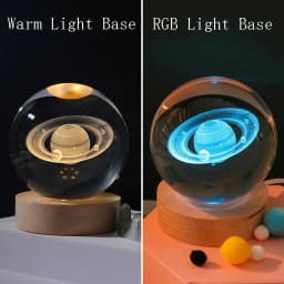 HPH Crystal Ball Night Light Moon Light Lamp Laser Engraved Crystal Ball Solar System Light Christmas Gift Glass Room Decoration