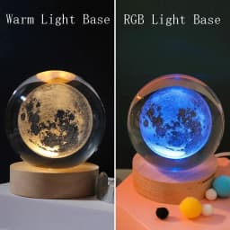 HPH Crystal Ball Night Light Moon Light Lamp Laser Engraved Crystal Ball Solar System Light Christmas Gift Glass Room Decoration