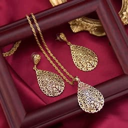 Sunspicems Gold Color Arabian Women Jewelry Set Hollow Teardrop Earrings Pendant Necklace Moroccan Bridal Bijoux Beach Jewel