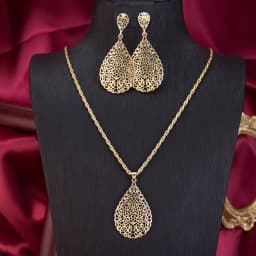 Sunspicems Gold Color Arabian Women Jewelry Set Hollow Teardrop Earrings Pendant Necklace Moroccan Bridal Bijoux Beach Jewel