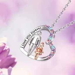 Cute I Love You Forever Dad And Daughter Necklace Colorful Crystal Heart Pendant Necklaces For Girls Jewelry