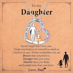 Cute I Love You Forever Dad And Daughter Necklace Colorful Crystal Heart Pendant Necklaces For Girls Jewelry
