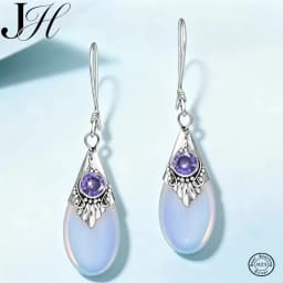 JoiasHome 100% Real 925 Sterling Silver Earrings For Women With Moonstone Gemstones Classic Elegant Lady Fine Jewelry