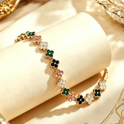 Colorful Zircon Lucky Four-Leaf Flower Bracelet for Women Flower CZ Stone Gold Plated Tennis Bracelet Fragrance Jewelry