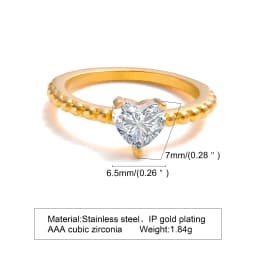 Minimalist Water Drop White Zircon Women Ring, Wave Drop Stainless Steel Ring, 18K Gold Plated Waterproof Luxury Jewelry