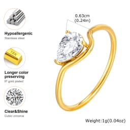 Minimalist Water Drop White Zircon Women Ring, Wave Drop Stainless Steel Ring, 18K Gold Plated Waterproof Luxury Jewelry