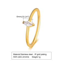 Minimalist Water Drop White Zircon Women Ring, Wave Drop Stainless Steel Ring, 18K Gold Plated Waterproof Luxury Jewelry
