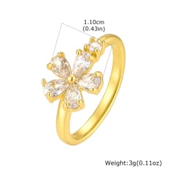 Minimalist Water Drop White Zircon Women Ring, Wave Drop Stainless Steel Ring, 18K Gold Plated Waterproof Luxury Jewelry