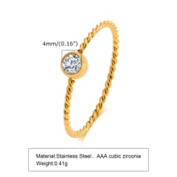 Minimalist Water Drop White Zircon Women Ring, Wave Drop Stainless Steel Ring, 18K Gold Plated Waterproof Luxury Jewelry